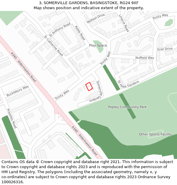 3, SOMERVILLE GARDENS, BASINGSTOKE, RG24 9XF: Location map and indicative extent of plot