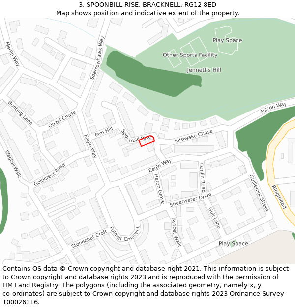 3, SPOONBILL RISE, BRACKNELL, RG12 8ED: Location map and indicative extent of plot