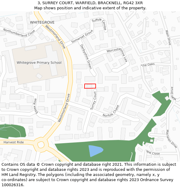 3, SURREY COURT, WARFIELD, BRACKNELL, RG42 3XR: Location map and indicative extent of plot