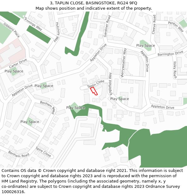 3, TAPLIN CLOSE, BASINGSTOKE, RG24 9FQ: Location map and indicative extent of plot