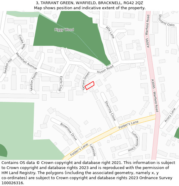 3, TARRANT GREEN, WARFIELD, BRACKNELL, RG42 2QZ: Location map and indicative extent of plot