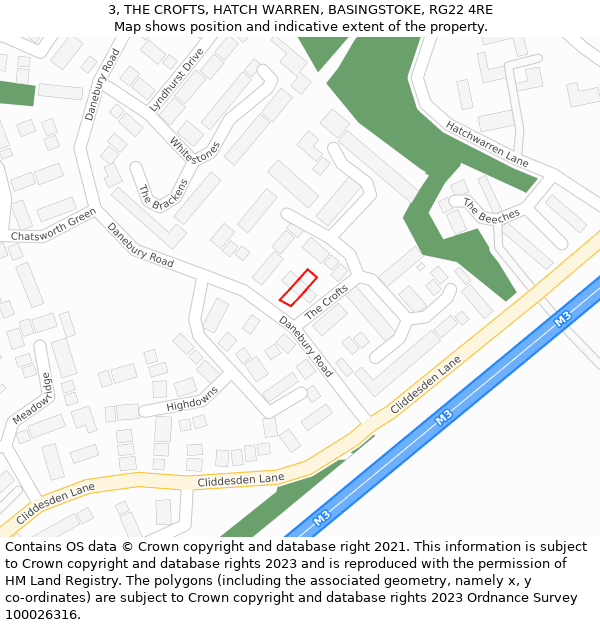 3, THE CROFTS, HATCH WARREN, BASINGSTOKE, RG22 4RE: Location map and indicative extent of plot