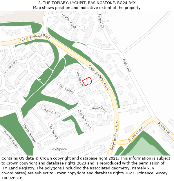 3, THE TOPIARY, LYCHPIT, BASINGSTOKE, RG24 8YX: Location map and indicative extent of plot