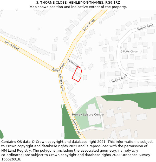 3, THORNE CLOSE, HENLEY-ON-THAMES, RG9 1RZ: Location map and indicative extent of plot