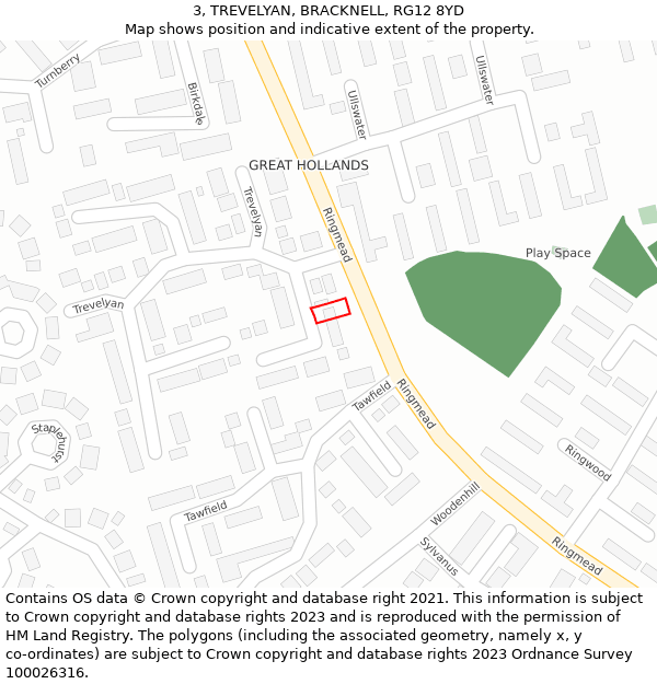 3, TREVELYAN, BRACKNELL, RG12 8YD: Location map and indicative extent of plot