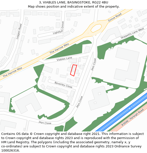 3, VIABLES LANE, BASINGSTOKE, RG22 4BU: Location map and indicative extent of plot