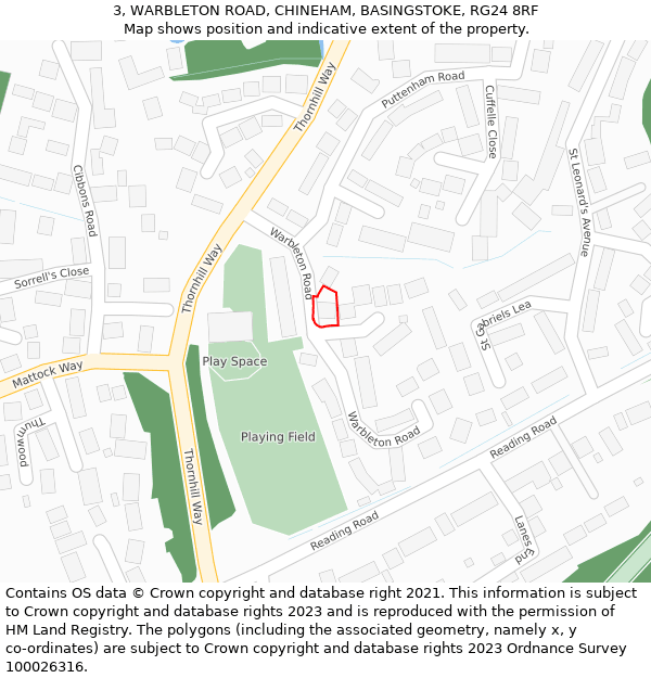 3, WARBLETON ROAD, CHINEHAM, BASINGSTOKE, RG24 8RF: Location map and indicative extent of plot