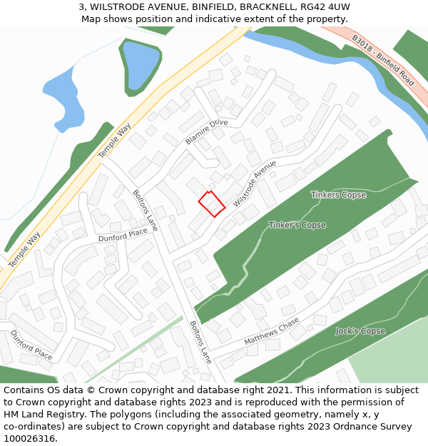 3, WILSTRODE AVENUE, BINFIELD, BRACKNELL, RG42 4UW: Location map and indicative extent of plot