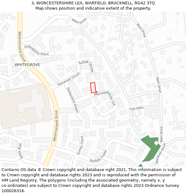 3, WORCESTERSHIRE LEA, WARFIELD, BRACKNELL, RG42 3TQ: Location map and indicative extent of plot