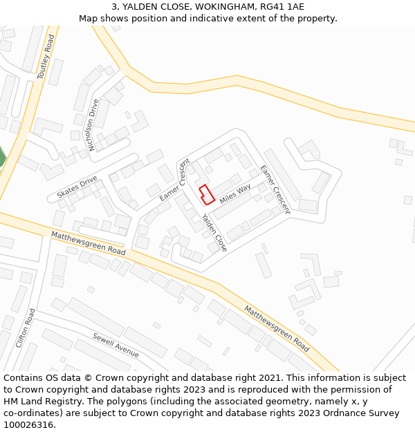 3, YALDEN CLOSE, WOKINGHAM, RG41 1AE: Location map and indicative extent of plot