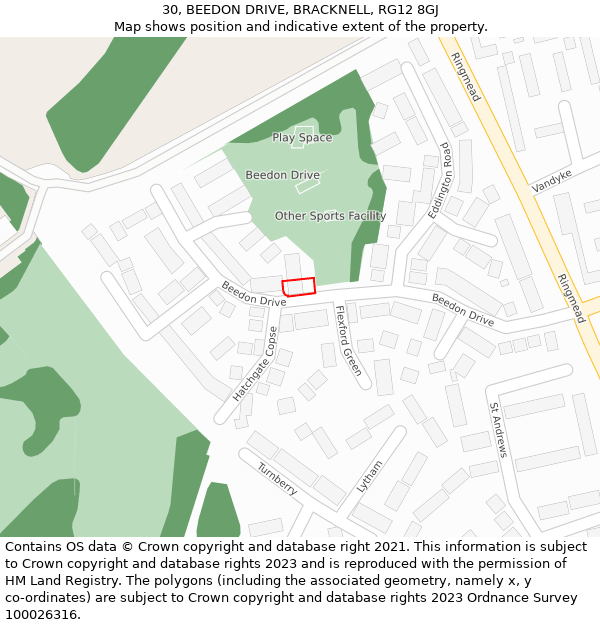 30, BEEDON DRIVE, BRACKNELL, RG12 8GJ: Location map and indicative extent of plot