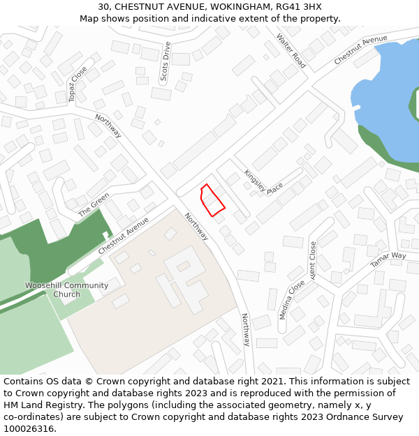 30, CHESTNUT AVENUE, WOKINGHAM, RG41 3HX: Location map and indicative extent of plot