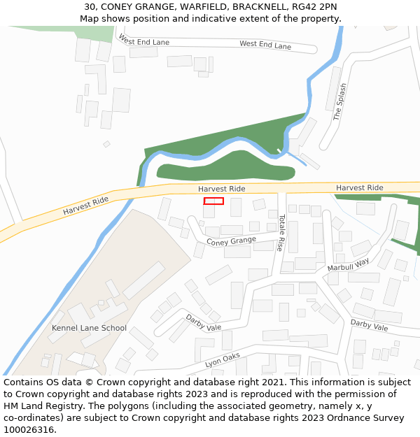 30, CONEY GRANGE, WARFIELD, BRACKNELL, RG42 2PN: Location map and indicative extent of plot