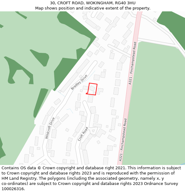 30, CROFT ROAD, WOKINGHAM, RG40 3HU: Location map and indicative extent of plot