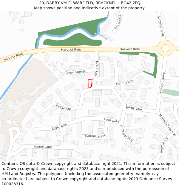 30, DARBY VALE, WARFIELD, BRACKNELL, RG42 2PQ: Location map and indicative extent of plot