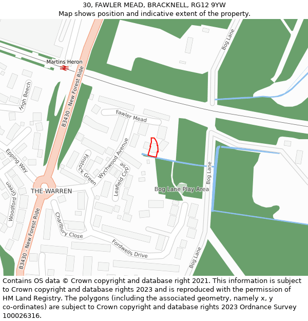 30, FAWLER MEAD, BRACKNELL, RG12 9YW: Location map and indicative extent of plot