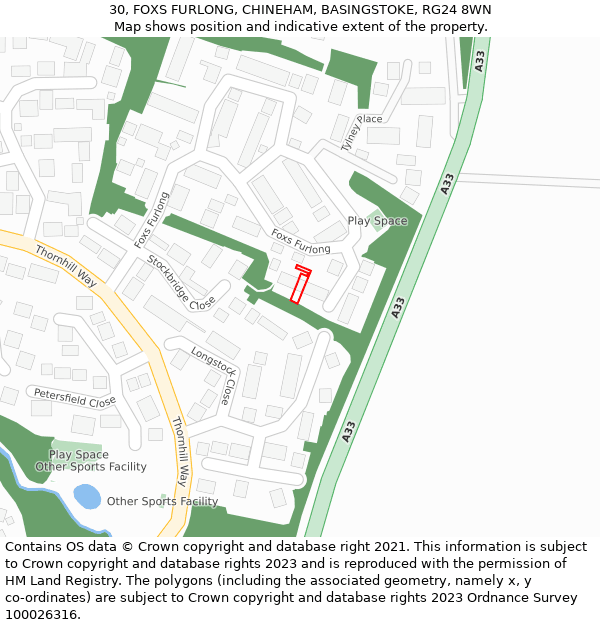 30, FOXS FURLONG, CHINEHAM, BASINGSTOKE, RG24 8WN: Location map and indicative extent of plot