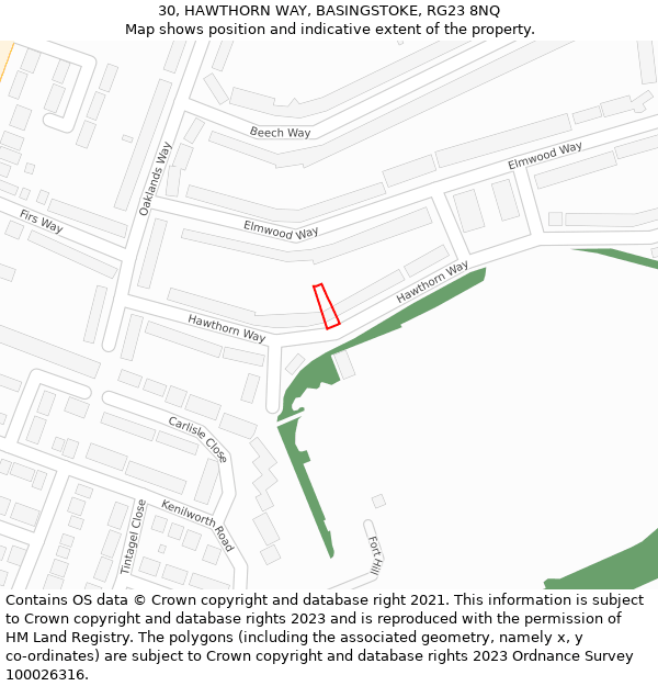 30, HAWTHORN WAY, BASINGSTOKE, RG23 8NQ: Location map and indicative extent of plot