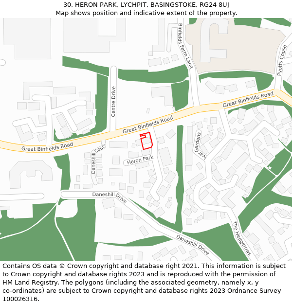 30, HERON PARK, LYCHPIT, BASINGSTOKE, RG24 8UJ: Location map and indicative extent of plot