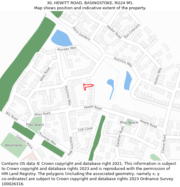 30, HEWITT ROAD, BASINGSTOKE, RG24 9FL: Location map and indicative extent of plot