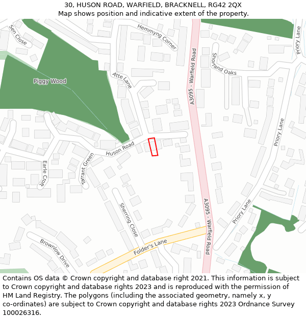 30, HUSON ROAD, WARFIELD, BRACKNELL, RG42 2QX: Location map and indicative extent of plot