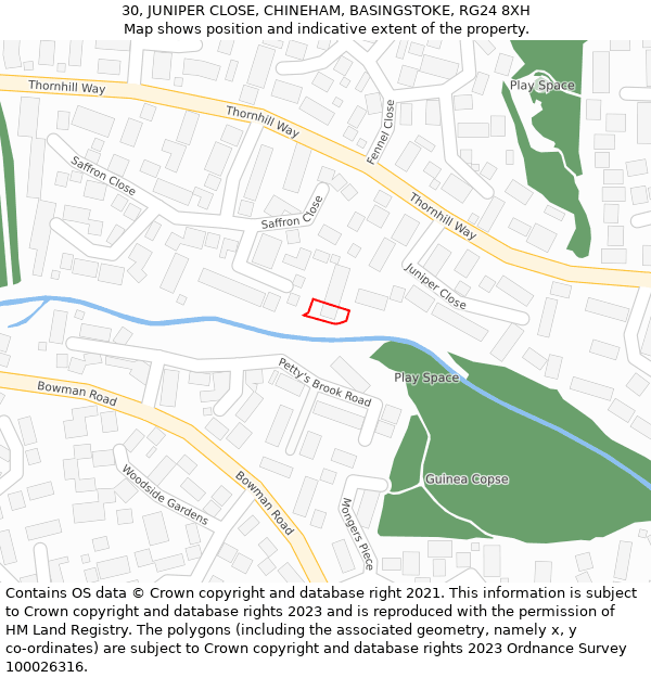 30, JUNIPER CLOSE, CHINEHAM, BASINGSTOKE, RG24 8XH: Location map and indicative extent of plot