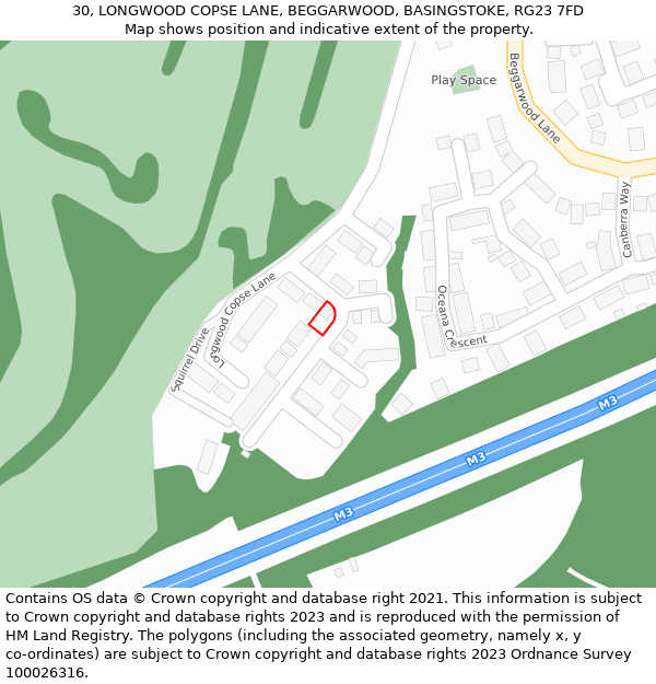 30, LONGWOOD COPSE LANE, BEGGARWOOD, BASINGSTOKE, RG23 7FD: Location map and indicative extent of plot