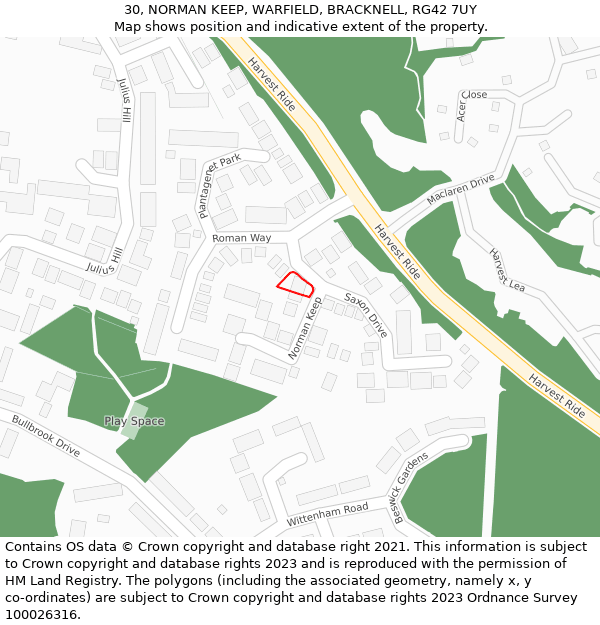 30, NORMAN KEEP, WARFIELD, BRACKNELL, RG42 7UY: Location map and indicative extent of plot