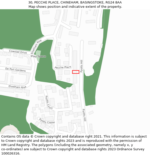 30, PECCHE PLACE, CHINEHAM, BASINGSTOKE, RG24 8AA: Location map and indicative extent of plot