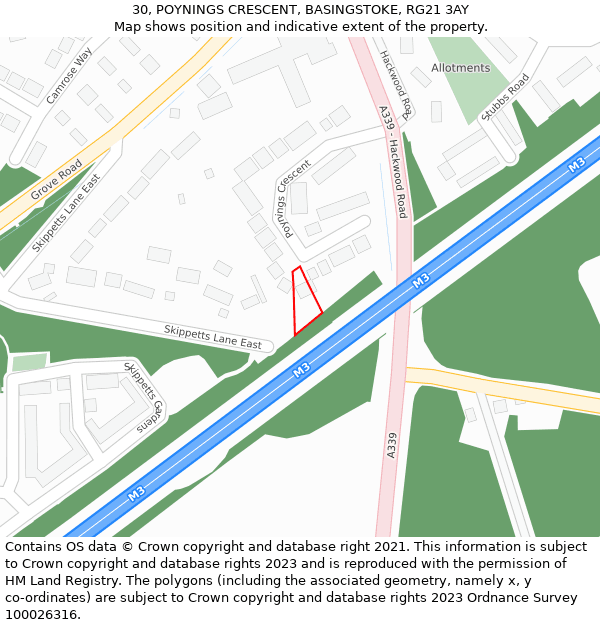 30, POYNINGS CRESCENT, BASINGSTOKE, RG21 3AY: Location map and indicative extent of plot