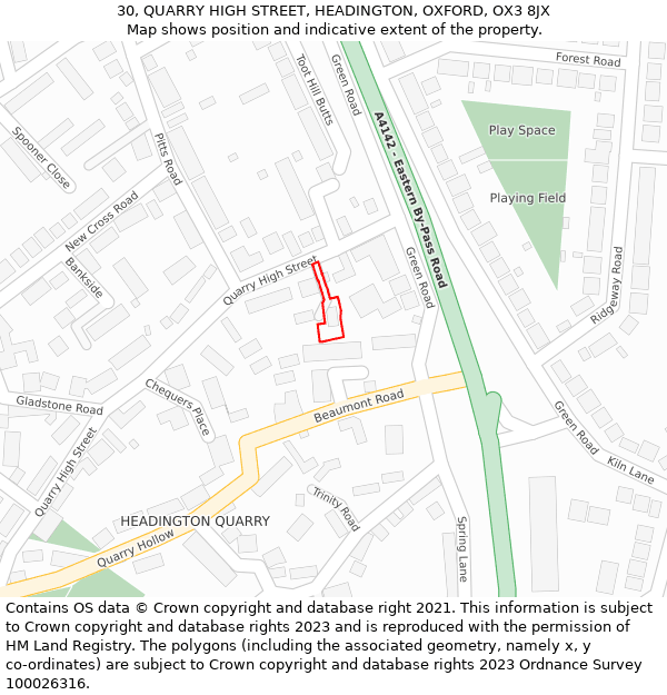 30, QUARRY HIGH STREET, HEADINGTON, OXFORD, OX3 8JX: Location map and indicative extent of plot