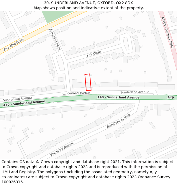 30, SUNDERLAND AVENUE, OXFORD, OX2 8DX: Location map and indicative extent of plot