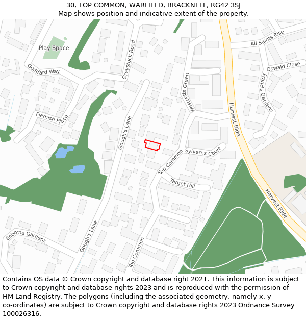 30, TOP COMMON, WARFIELD, BRACKNELL, RG42 3SJ: Location map and indicative extent of plot