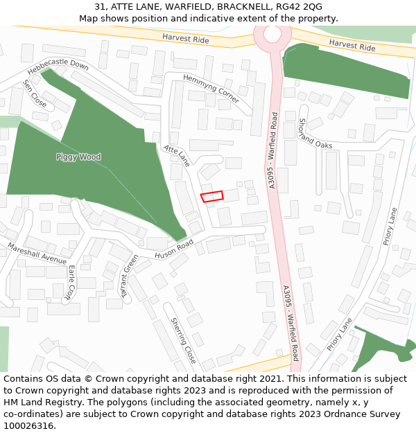 31, ATTE LANE, WARFIELD, BRACKNELL, RG42 2QG: Location map and indicative extent of plot