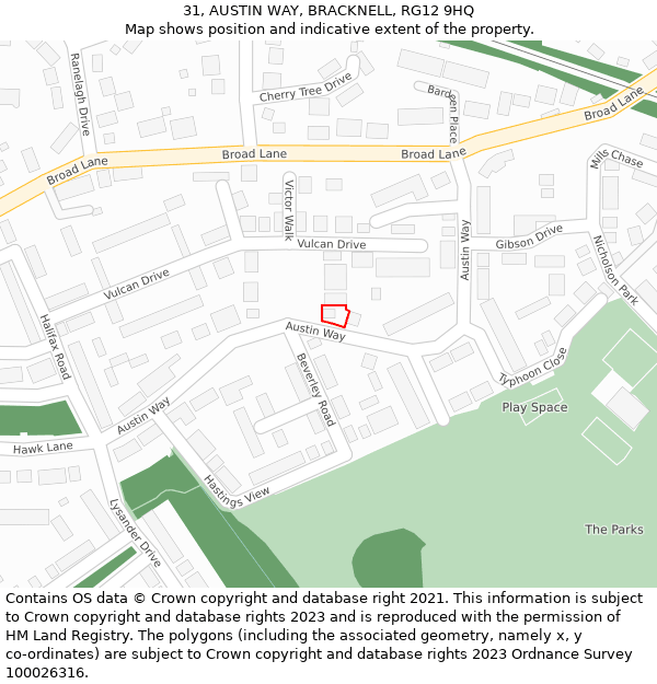 31, AUSTIN WAY, BRACKNELL, RG12 9HQ: Location map and indicative extent of plot