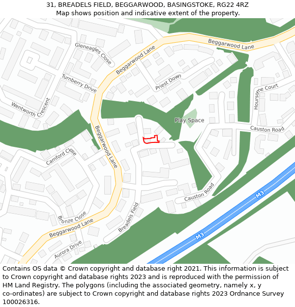 31, BREADELS FIELD, BEGGARWOOD, BASINGSTOKE, RG22 4RZ: Location map and indicative extent of plot