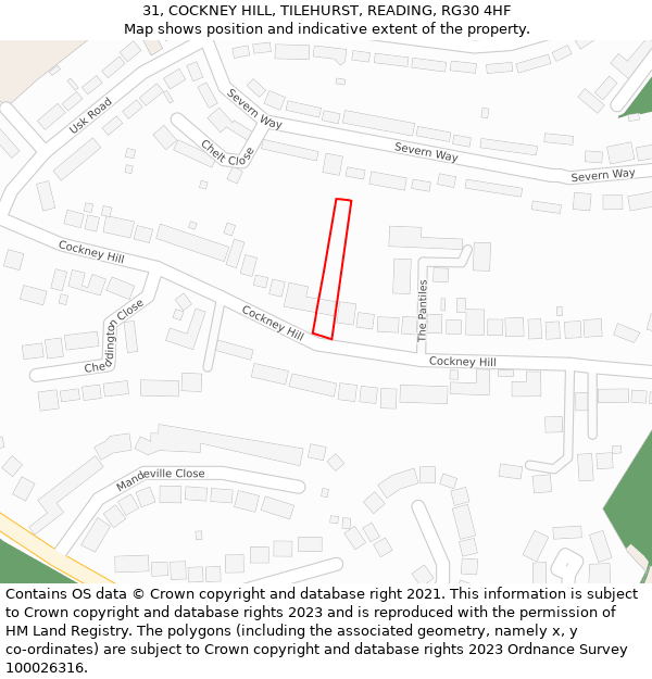 31, COCKNEY HILL, TILEHURST, READING, RG30 4HF: Location map and indicative extent of plot