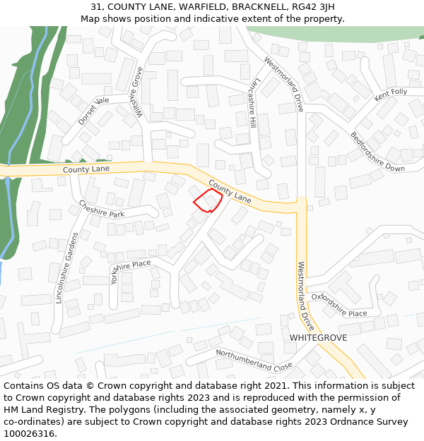 31, COUNTY LANE, WARFIELD, BRACKNELL, RG42 3JH: Location map and indicative extent of plot