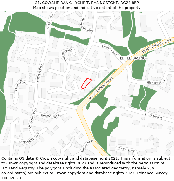 31, COWSLIP BANK, LYCHPIT, BASINGSTOKE, RG24 8RP: Location map and indicative extent of plot