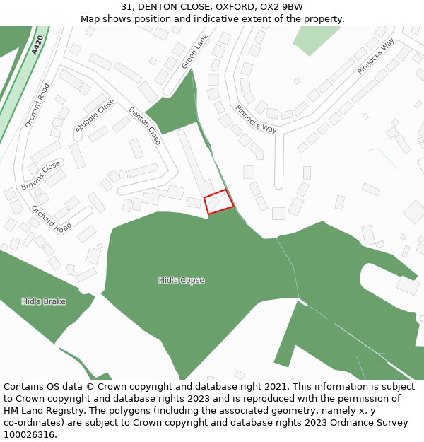 31, DENTON CLOSE, OXFORD, OX2 9BW: Location map and indicative extent of plot