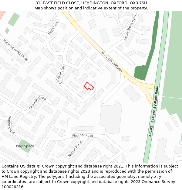31, EAST FIELD CLOSE, HEADINGTON, OXFORD, OX3 7SH: Location map and indicative extent of plot