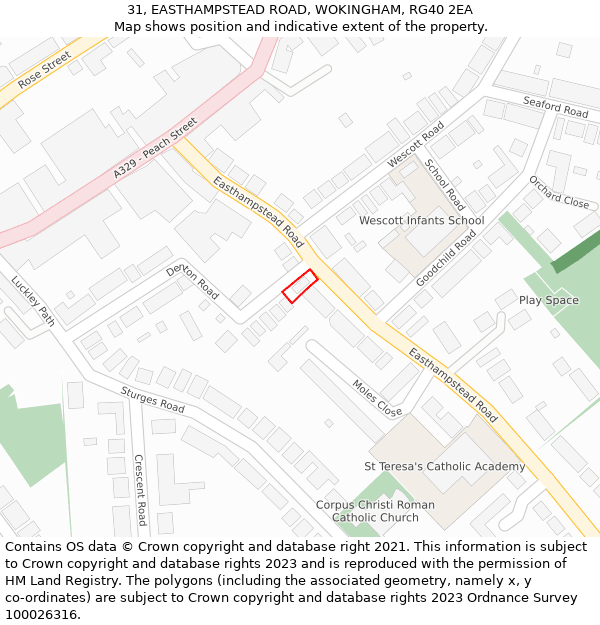 31, EASTHAMPSTEAD ROAD, WOKINGHAM, RG40 2EA: Location map and indicative extent of plot