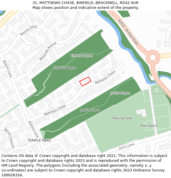 31, MATTHEWS CHASE, BINFIELD, BRACKNELL, RG42 4UR: Location map and indicative extent of plot