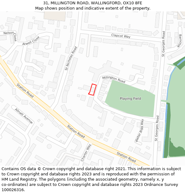 31, MILLINGTON ROAD, WALLINGFORD, OX10 8FE: Location map and indicative extent of plot