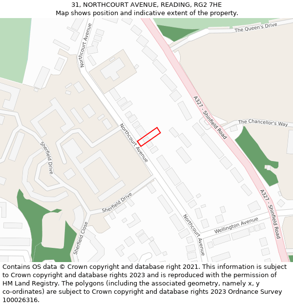 31, NORTHCOURT AVENUE, READING, RG2 7HE: Location map and indicative extent of plot