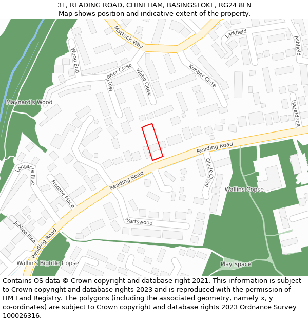 31, READING ROAD, CHINEHAM, BASINGSTOKE, RG24 8LN: Location map and indicative extent of plot