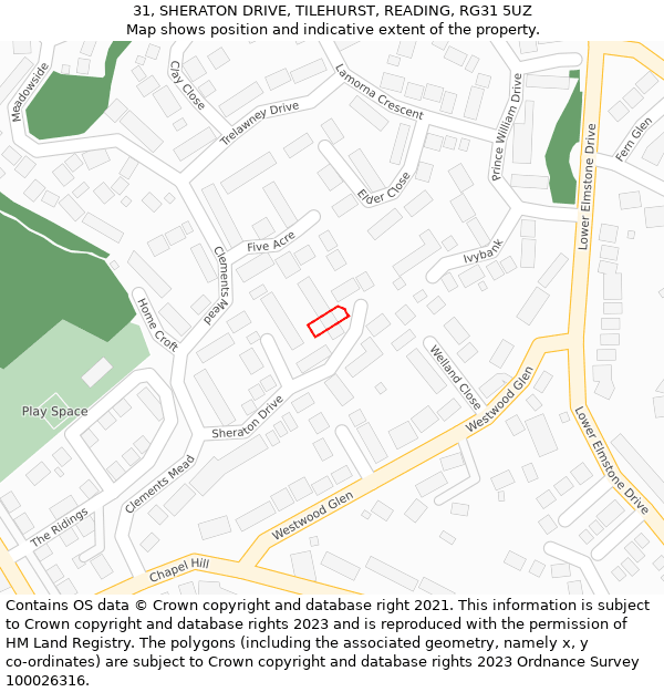 31, SHERATON DRIVE, TILEHURST, READING, RG31 5UZ: Location map and indicative extent of plot