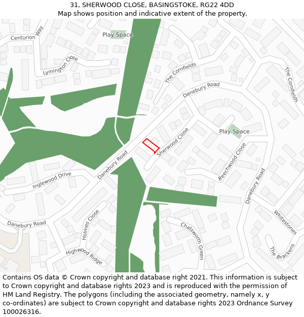 31, SHERWOOD CLOSE, BASINGSTOKE, RG22 4DD: Location map and indicative extent of plot