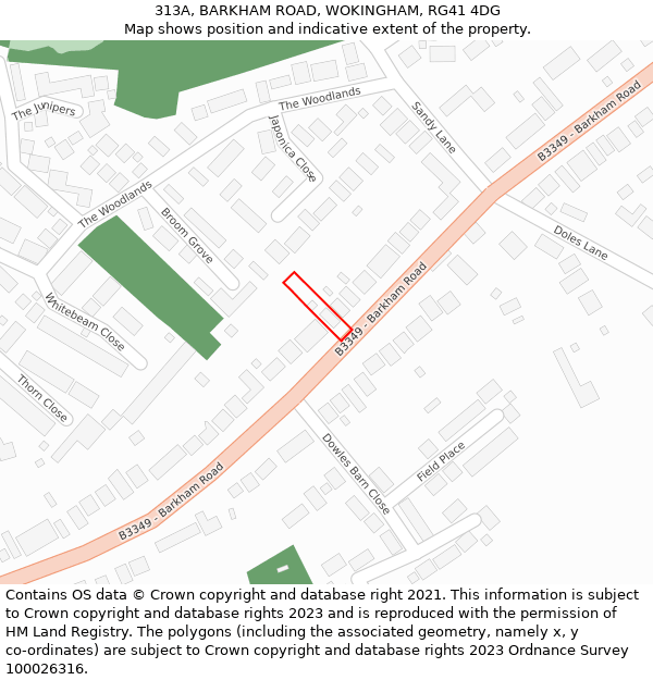 313A, BARKHAM ROAD, WOKINGHAM, RG41 4DG: Location map and indicative extent of plot