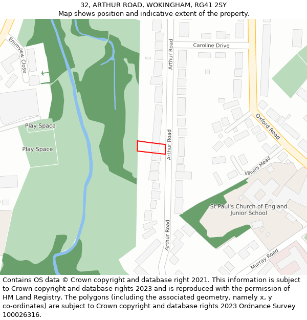 32, ARTHUR ROAD, WOKINGHAM, RG41 2SY: Location map and indicative extent of plot